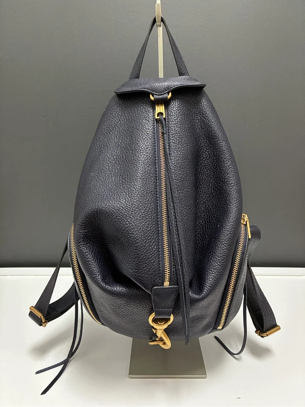Rebecca Minkoff Pebbled Leather Navy Backpack with Gold Hardware